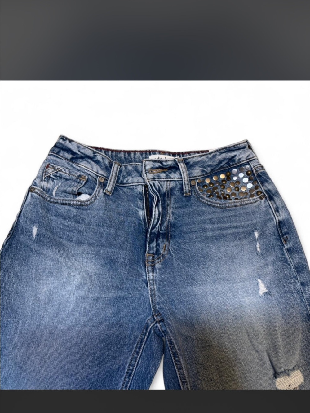 Studded Distressed Blue Denim Jeans